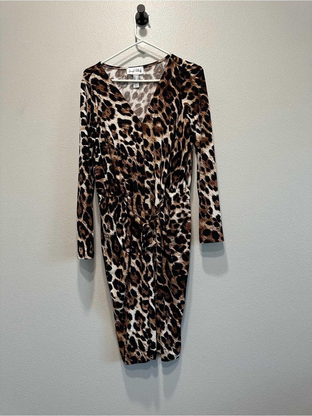 Joseph Ribkoff Leopard Print Long Sleeve Faux-Wrap Dress - size 10